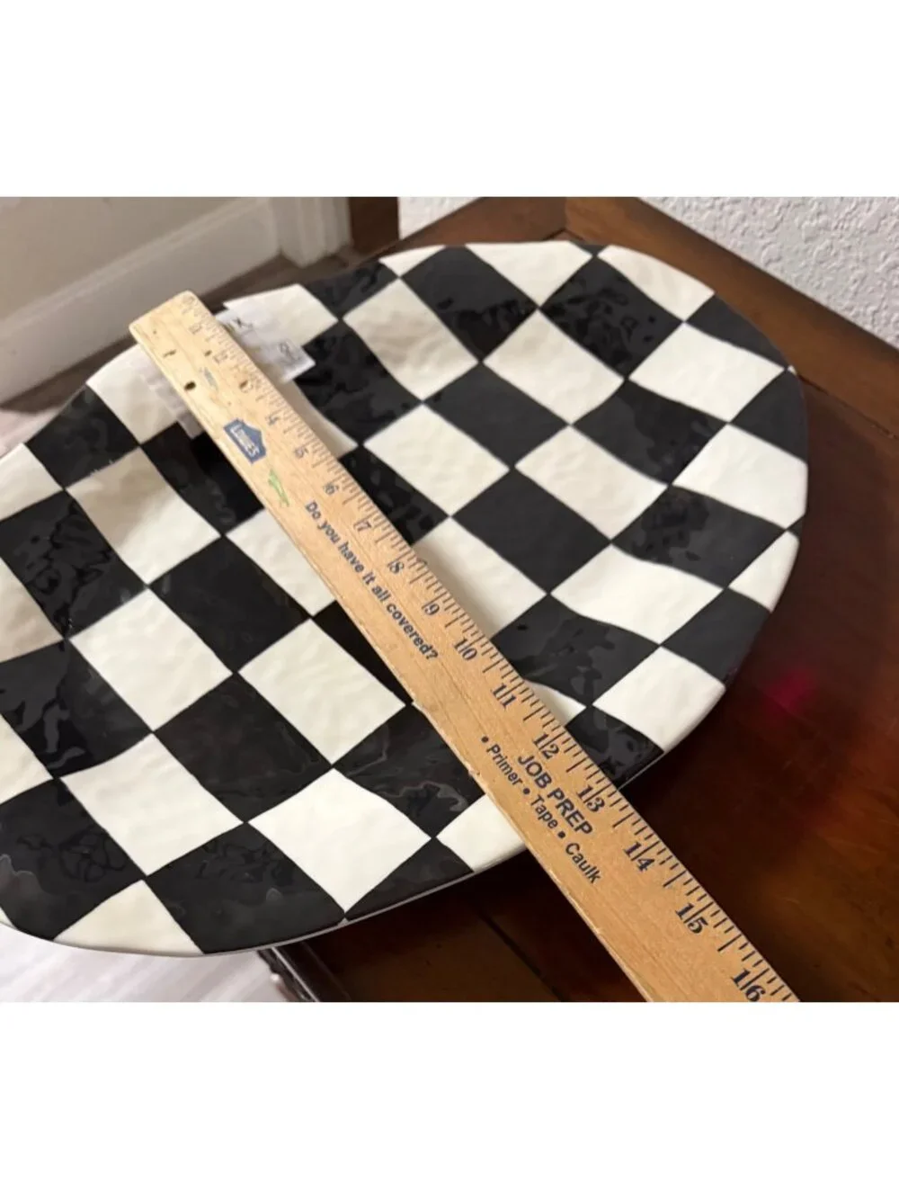 Bella Lux Black White Checkered Oval Melamine Serving Platter 18